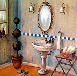 Gravura Banheiro Toalete Estilo Francês III 25 x 25 cm