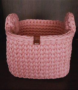 Cesto Retangular da Coleção Inova em Fio de Malha Rosa