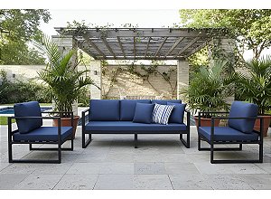 Jogo Sofá Industrial 5 Lugares Alumínio Pintado Estofado Sem Mesa