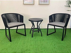 Conjunto 2 Cadeiras Mesa Apoio Corda Náutica Sacada Varanda Corda Náutica