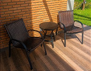 Conjunto De 2 Cadeiras Fibra Sintética E 1 Mesa Tampo Ripado 60/50cm Pintada - Max