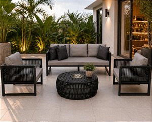 Conjunto de Sofá em Corda Náutica e Alumínio 5 Lugares com Champanheira Modelo Vip