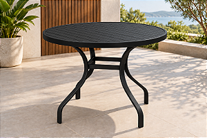 Mesa Deck Redonda 110cm em Alumínio com Tampo Ripado para Área Externa