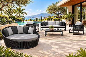 Conjunto para Área Externa com Sofá 3 Lugares, 2 Poltronas, Chaise 160cm e Mesa de Centro