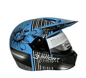 Capacete Bieffe 3 Sport Flora Preto com Azul