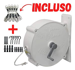 Varal Retrátil 30 Metros Branco Recolhível Nylon + Pregador