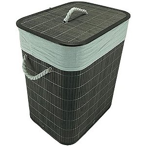 Cesto Roupas Suja para Banheiro e lavanderia Bambu Retangular ComTampa Mimo