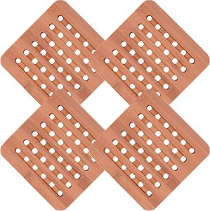 Kit 4 Descanso De Panela Quadrado Bambu Bm19139 15x15cm