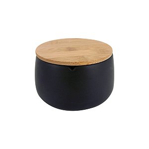 Porta Algodão Em Cerâmica Com Tampa De Bambu 12,5cm