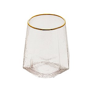 Conjunto 2 Copos De Cristal Martelado Com Borda Dourada Taj 550ml