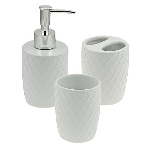 Kit 3 Acessórios Banheiro Lavabo Branco Prata Royal Wolff