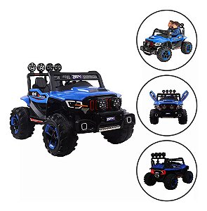 Mini Carro Elétrico 2 Lugares Super Cross Infantil 12v Azul Com Controle Remoto