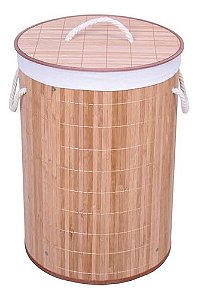 Cesto De Roupas Redondo Bambu Claro Tampa 47 Litros