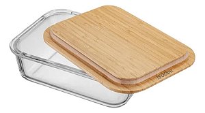 Pote de Vidro Retangular Com Tampa De Bambu 1,500ml. Armazene Diversos Alimentos Mantenha-os Frescos, Preserve-os Por Mais Tempo.