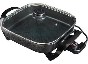 Panela Elétrica Multifuncional Quadrada 30cm Grill Antiaderente Portátil Mangiare Agratto Apeq01i