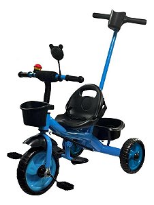 Triciclo Infantil 2 Em 1 Com Empurrador E Pedal 3 Rodas Azul Com Cestinho Importway Bw311