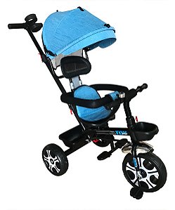 Triciclo Infantil Passeio Criança 2 Em 1 Com Pedais E Capota Reclinável E Removível Com Empurrador