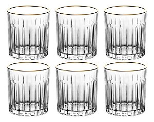 Jogo 6 Copos Baixos Soho Em Cristal Com Borda Dourada 310ml