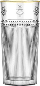 Jogo De 6 Copos Altos Abelha Em Vidro Gold Rim 350ml A15cm L Hermitage - Full Fit
