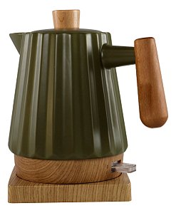 Chaleira Elétrica De Porcelana Elegance 1,2l, Detalhes Em Madeira, Verde, 127v
