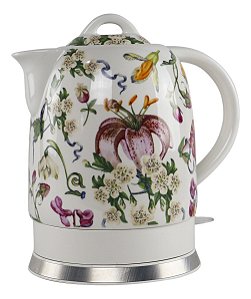Chaleira Elétrica De Porcelana Elegance 1,5l Branca Floral 127v