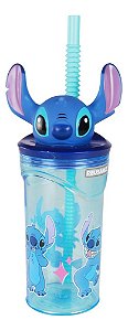 Copo Stitch Com Canudo 360ml Reutilizável Azul
