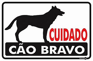 Placa Sinalização Pvc 20x30 - Cuidado Cão Bravo