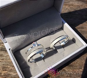 aliança 4mm/ anel solitário cristal incluso