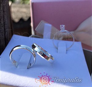 aliança 4mm/ anel solitário incluso