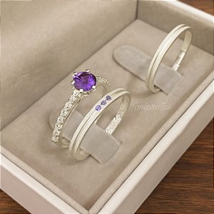 Alianças Nolanda purple e anel cinderela purple