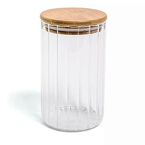 Pote 800ML de Vidro Canelado com Tampa de Bambu -Oikos