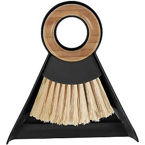 Kit Escova de Bambu e Pá Pequeno para Limpeza Preto