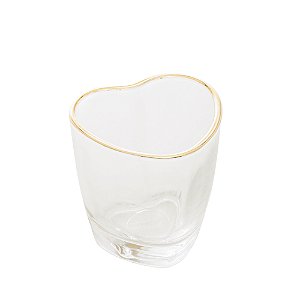 Copo para Shot de Vidro de Coração com Borda Dourada 50ml