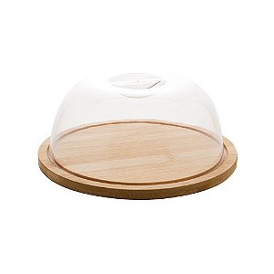 Prato para Queijo de Bambu com Tampa de Plástico 18,5x18,5x8cm