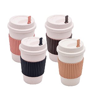 Conjunto de 4 Copos para Café com Tampa e Mexedor 450ml