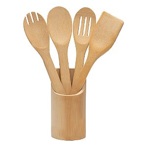 Kit de Utensílios 5 Peças em Bambu