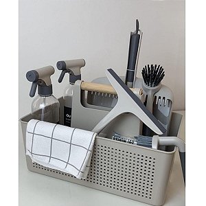 Kit Lavanderia Multiuso Cinza e Bege 8 peças