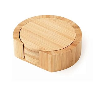 Jogo de Porta Copos Redondo de Bambu 6 Peças