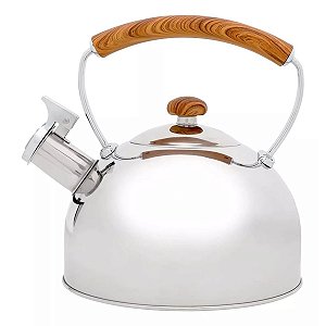 Chaleira Inox C/ Alça De Bambu E Apito 2,3L