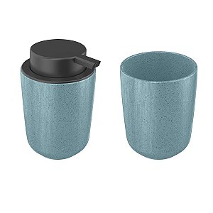 Kit Porta Escova E Porta Sabonete Líquido Em Cerâmica Azul