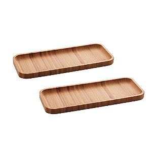 Kit com 2 Bandejas de Bambu Retangular 28x11x1,5cm