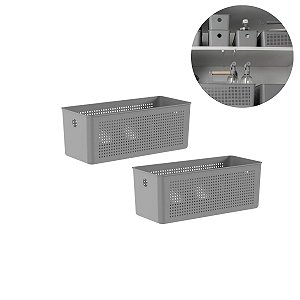 Kit 2 Cesto Organizador Multiuso Lavanderia Flow 6,6L Chumbo