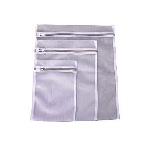Kit com 3 Sacos Para Máquina de Lavar Roupas P/M/G Branco