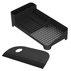 Kit Escorredor e Rodo de Pia Compacto para Cozinha Preto