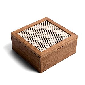 Caixa Organizadora Decorativa Bambu 4 Nichos Palha Xadrez