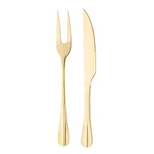 Kit Garfo e Faca de Aço Inox para Assado Dourado