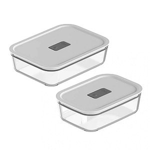 Kit de Potes de Vidro Herméticos 2 Peças Fresh Lock Branco