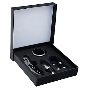 Jogo Para Vinho Com 4 Pecas Aco Inox e Estojo