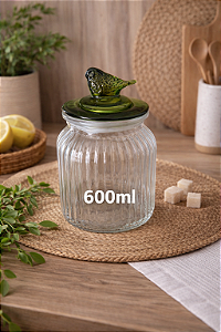 Pote de Vidro Hermético Canelado Pássaro Verde 600ml
