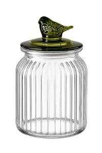 Pote de Vidro Hermético Canelado Pássaro Verde 1000ML